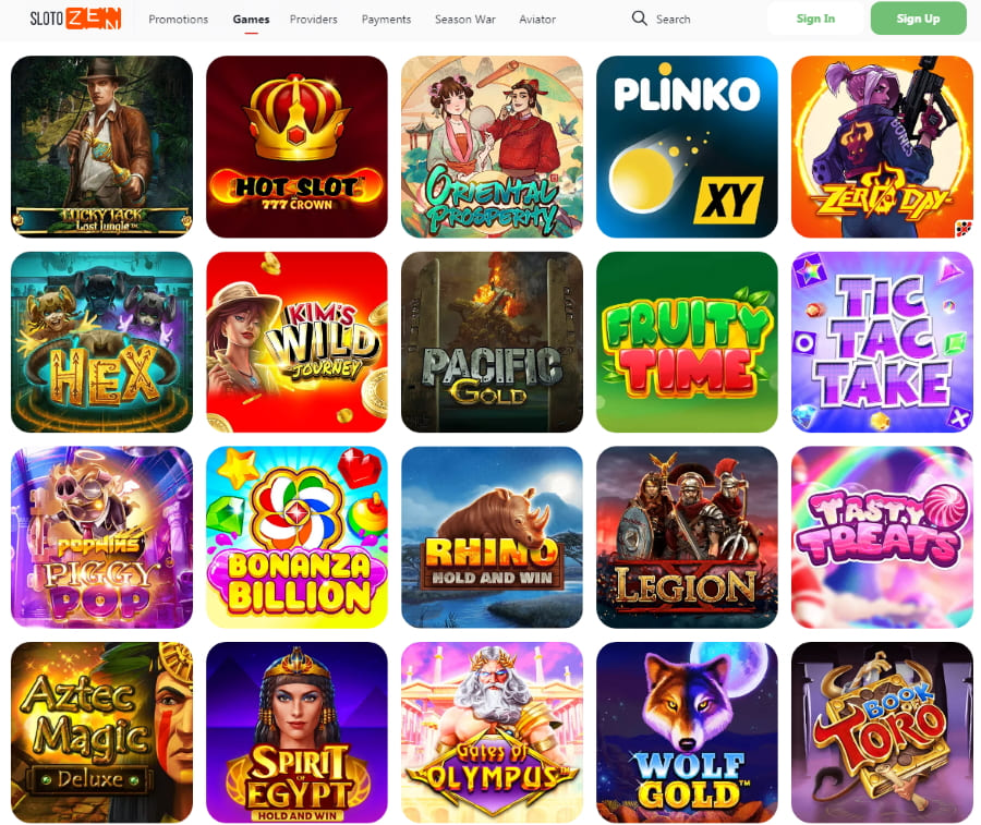 Games variety at slotozen Casino